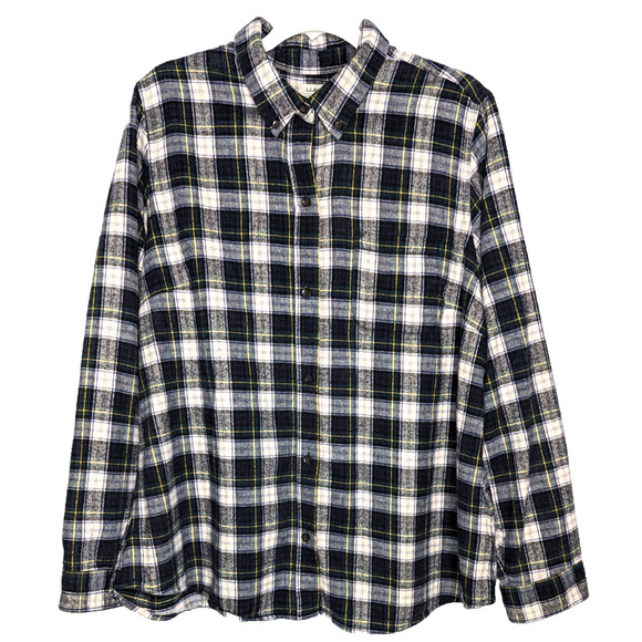 VTG Womens LL Bean Navy Scotch Plaid Flannel Relaxed Fit Button Up Shirt 1X - Picture 2 of 6